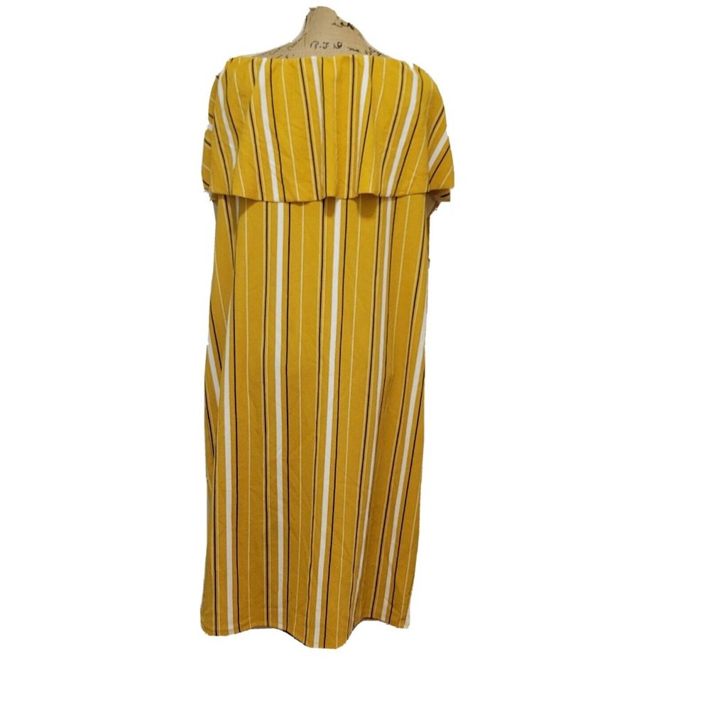 Almost Famous Junior Womens 3X Mustard Black Stripe Off The Shoulder Dress - Picture 2 of 8